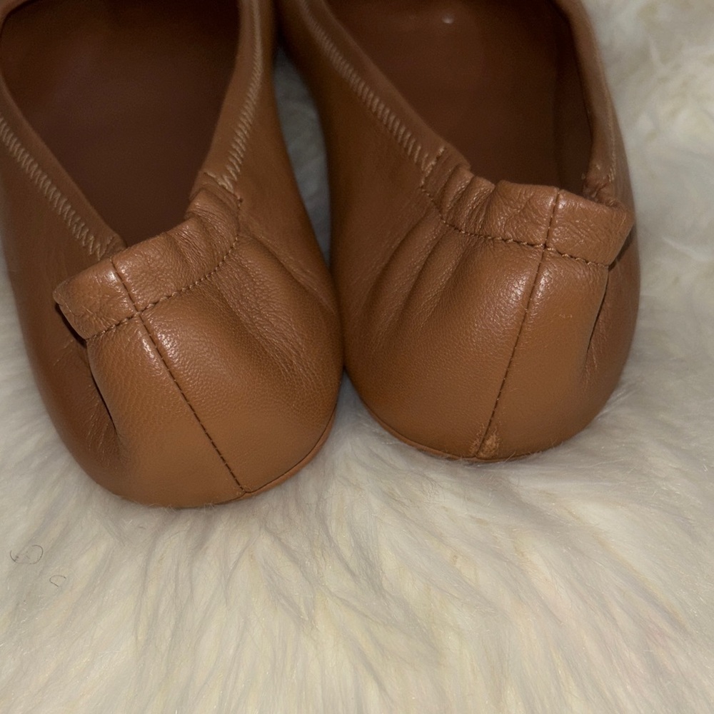 Tory Burch Tan Leather Logo Ballet Flats - Picture 5 of 9